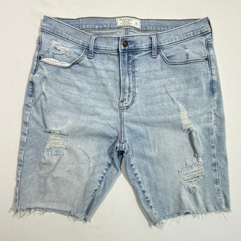 Abercrombie & Fitch Denim Shorts Men's 36 Light Blue Distressed Cutoff Raw Hem